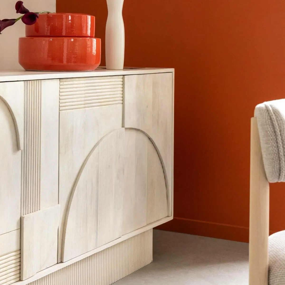 Made in Meubles Buffet en bois de manguier blanchi Miliam