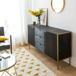 Made in Meubles Buffet en bois de manguier et métal doré Ange