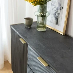 Made in Meubles Buffet en bois de manguier et métal doré Ange