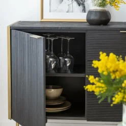 Made in Meubles Buffet en bois de manguier et métal doré Ange