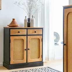 Made in Meubles Buffet en bois de manguier et cannage Ezra