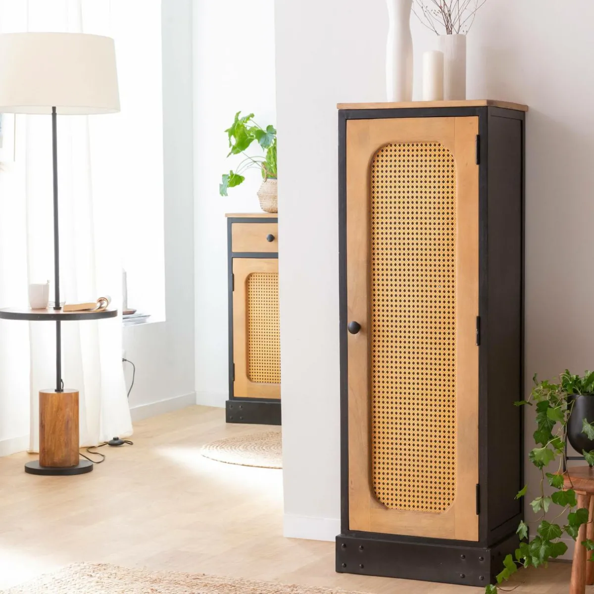 Made in Meubles Buffet en bois de manguier et cannage Ezra