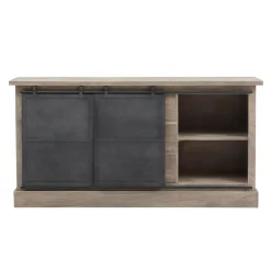 Made in Meubles Buffet en bois de manguier brossé et métal gris foncé Helsinki