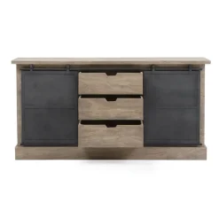 Made in Meubles Buffet en bois de manguier brossé et métal gris foncé Helsinki