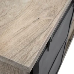 Made in Meubles Buffet en bois de manguier brossé et métal gris foncé Helsinki