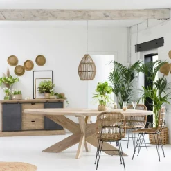 Made in Meubles Buffet en bois de manguier brossé et métal gris foncé Helsinki