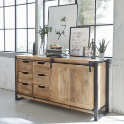 Made in Meubles Buffet en bois de manguier avec porte coulissante New-York