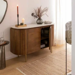 Made in Meubles Buffet en bois de manguier et marbre Sienne