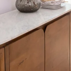 Made in Meubles Buffet en bois de manguier et marbre Sienne