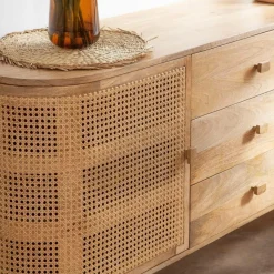 Made in Meubles Buffet en bois de manguier et cannage Palma