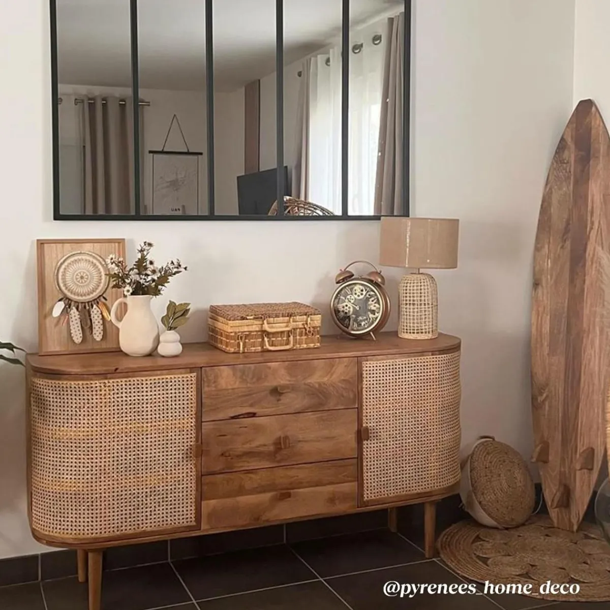 Made in Meubles Buffet en bois de manguier et cannage Palma