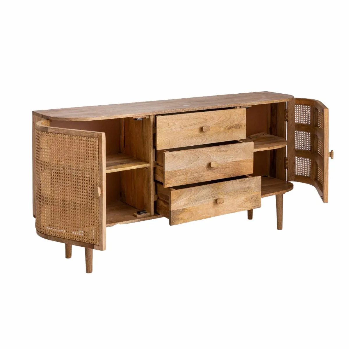 Made in Meubles Buffet en bois de manguier et cannage Palma