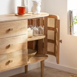 Made in Meubles Buffet en bois de manguier et cannage Palma