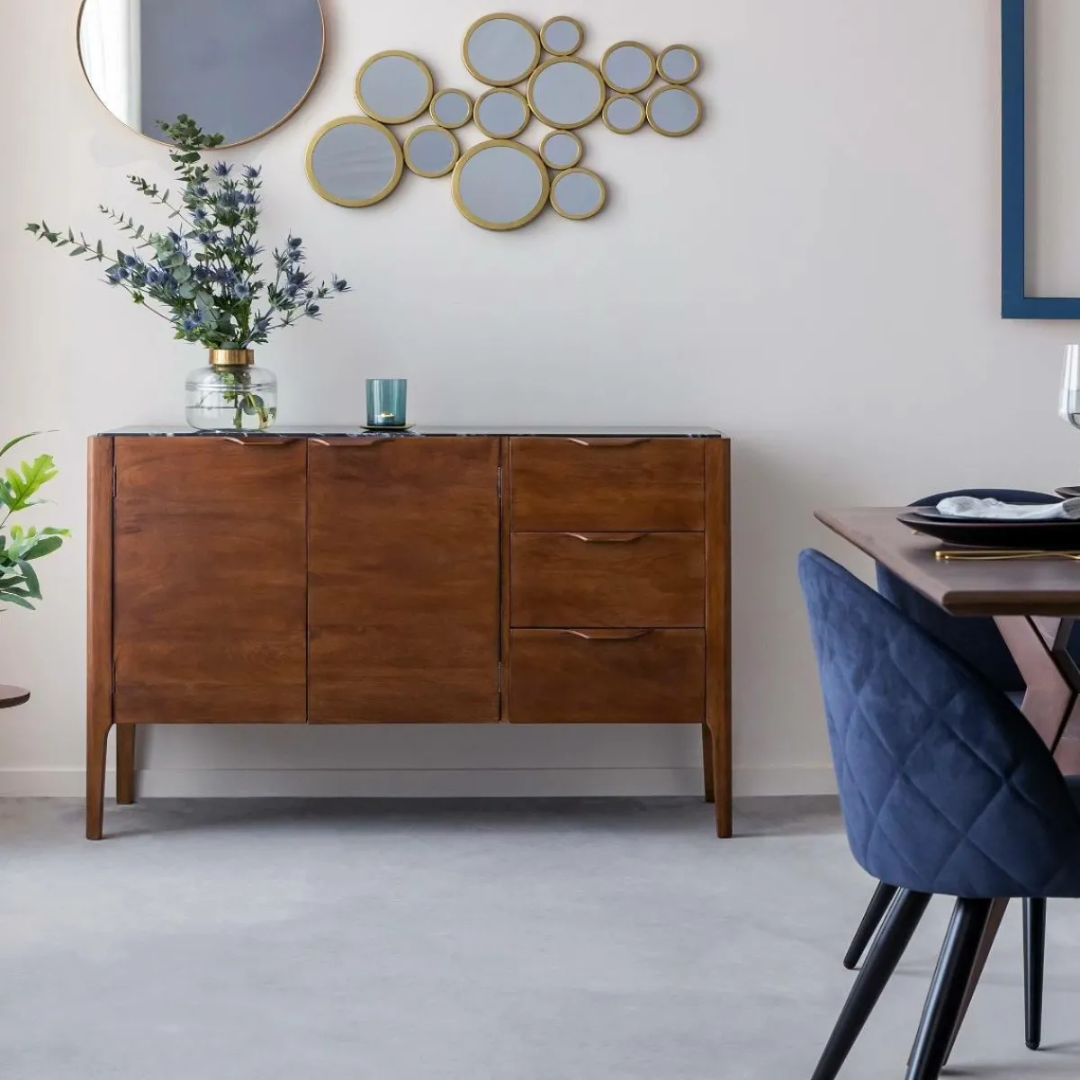 Made in Meubles Buffet en bois de manguier et marbre noir Roch