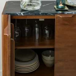 Made in Meubles Buffet en bois de manguier et marbre noir Roch