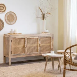 Made in Meubles Buffet en bois de manguier et cannage Julietta