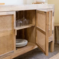 Made in Meubles Buffet en bois de manguier et cannage Julietta