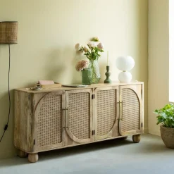 Made in Meubles Buffet en bois de manguier et cannage Thora