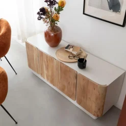 Made in Meubles Buffet en bois de manguier blanchi et portes en acacia Mary