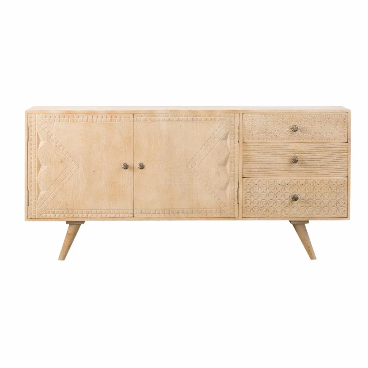 Made in Meubles Buffet en bois de manguier blanchi Kamila