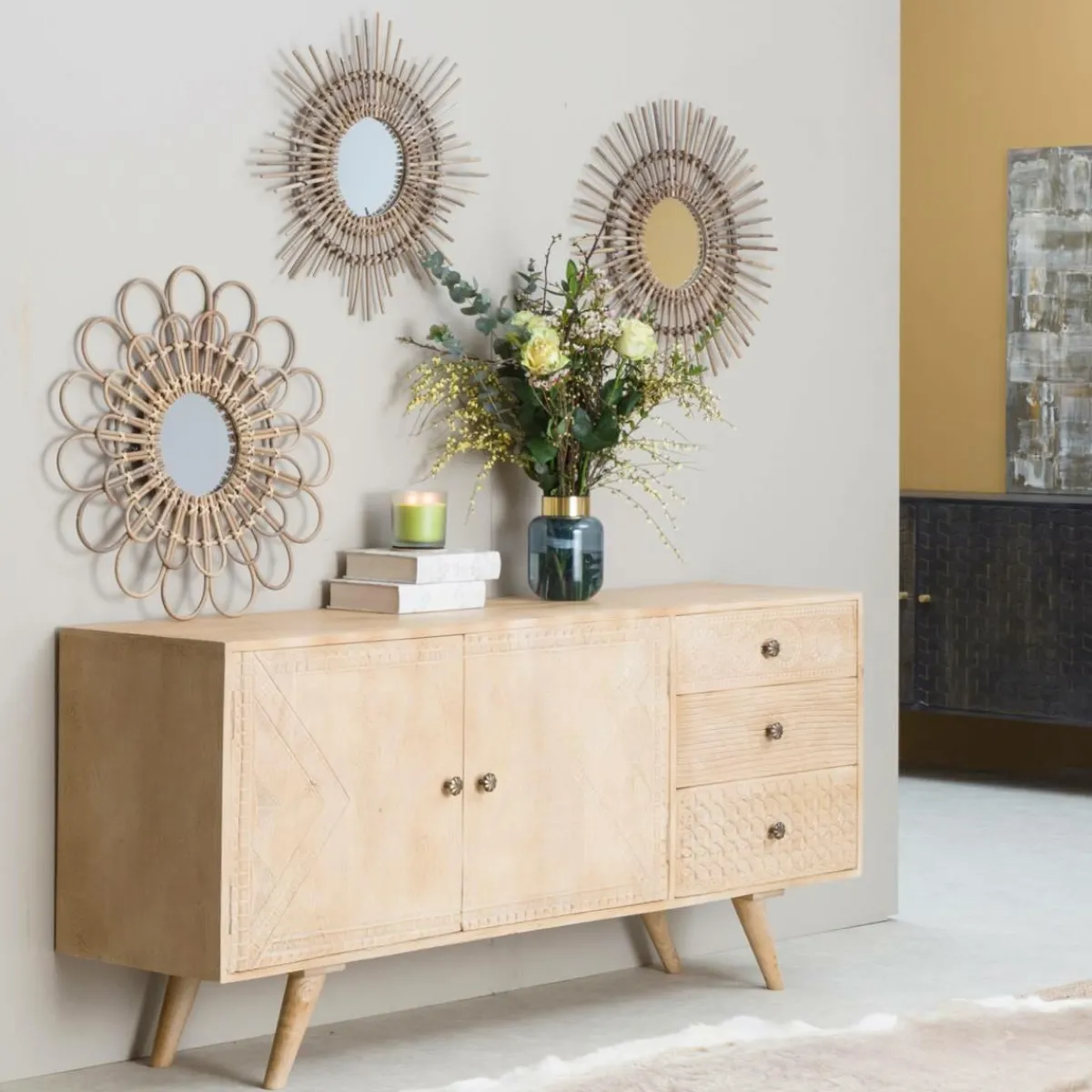 Made in Meubles Buffet en bois de manguier blanchi Kamila