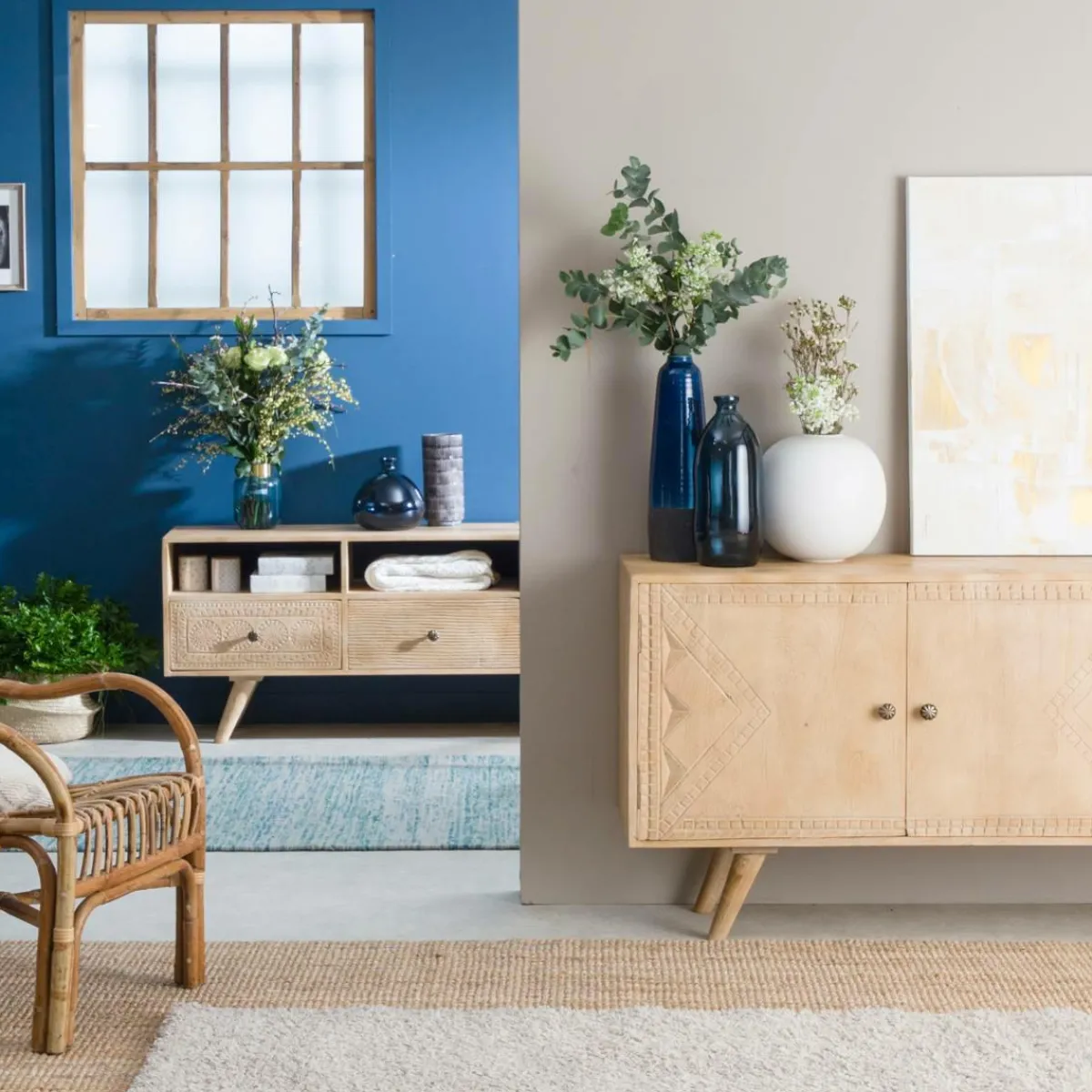 Made in Meubles Buffet en bois de manguier blanchi Kamila