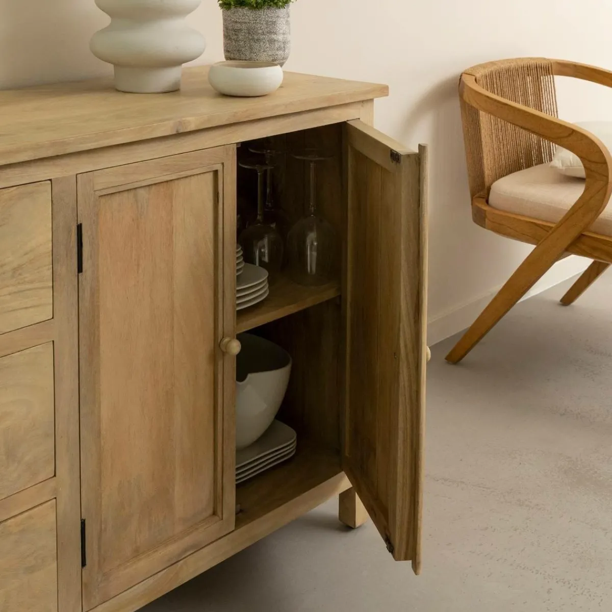 Made in Meubles Buffet en bois de manguier blanchi Ronan