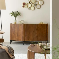 Made in Meubles Buffet en bois de manguier et travertin Azure