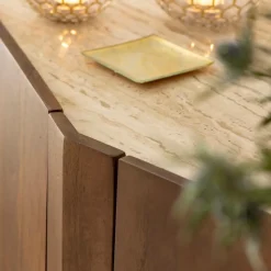Made in Meubles Buffet en bois de manguier et travertin Azure