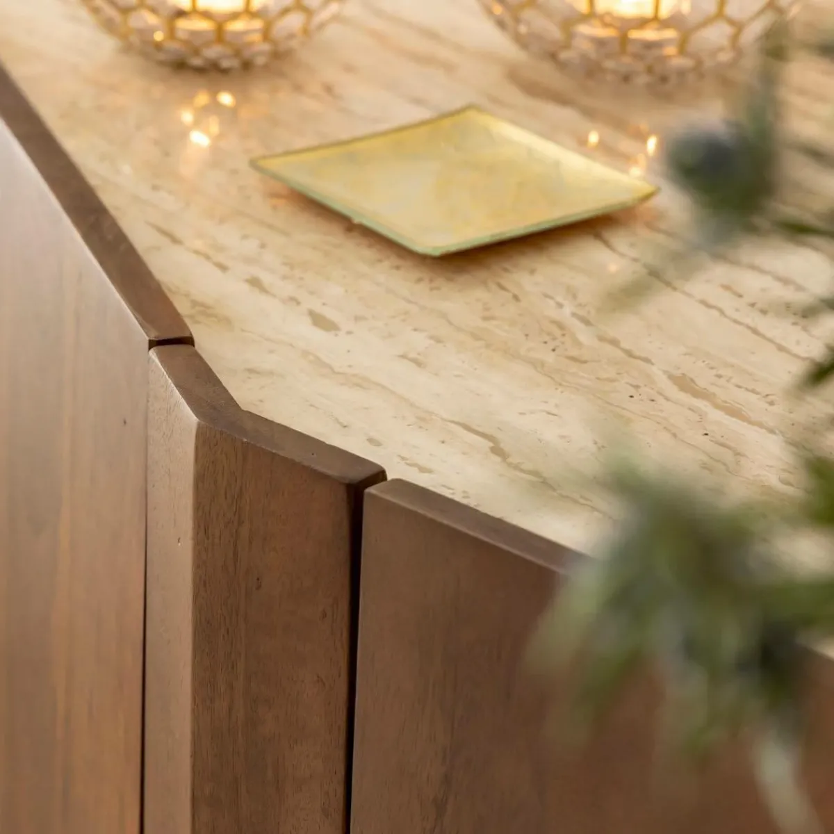 Made in Meubles Buffet en bois de manguier et travertin Azure
