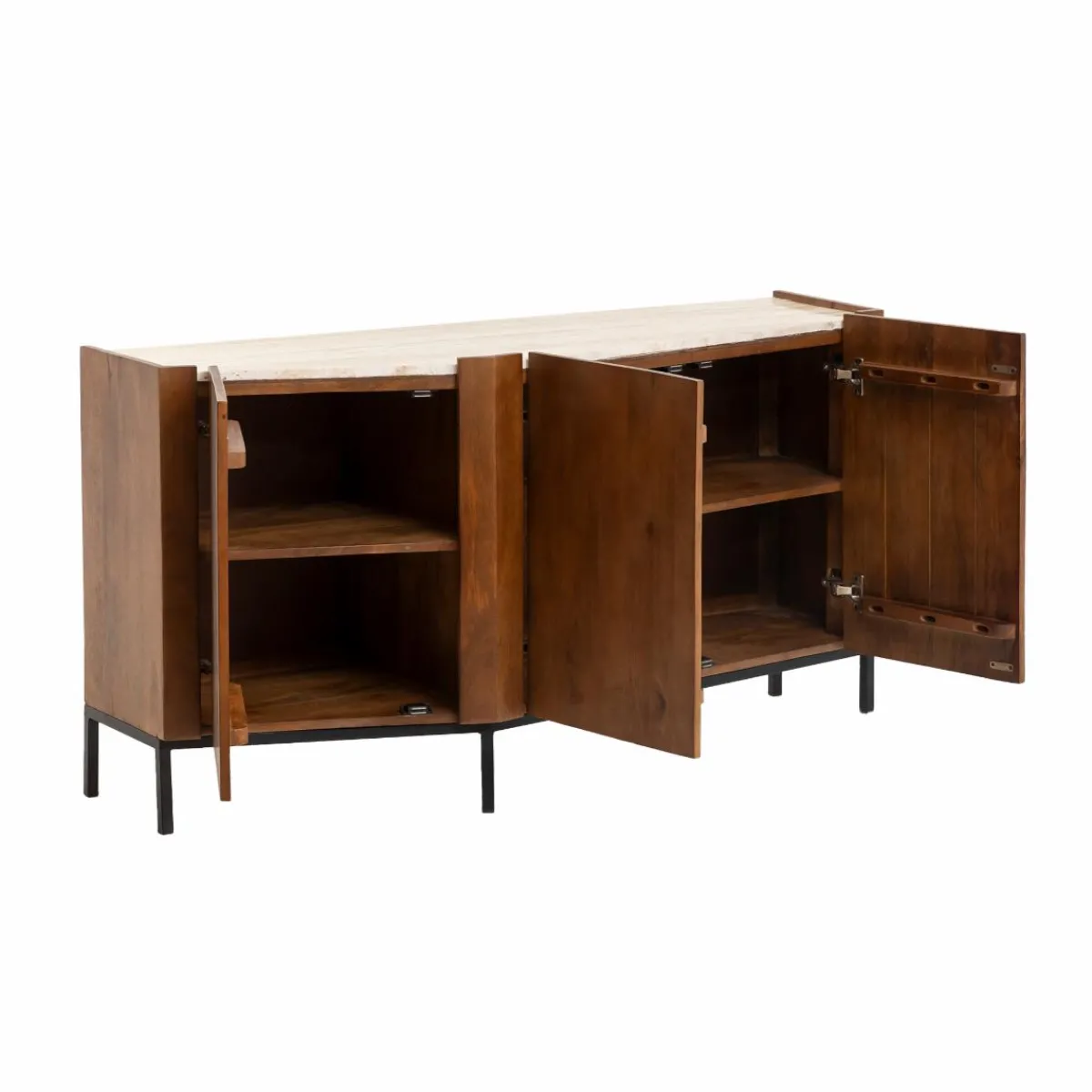 Made in Meubles Buffet en bois de manguier et travertin Azure