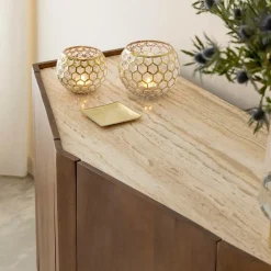 Made in Meubles Buffet en bois de manguier et travertin Azure