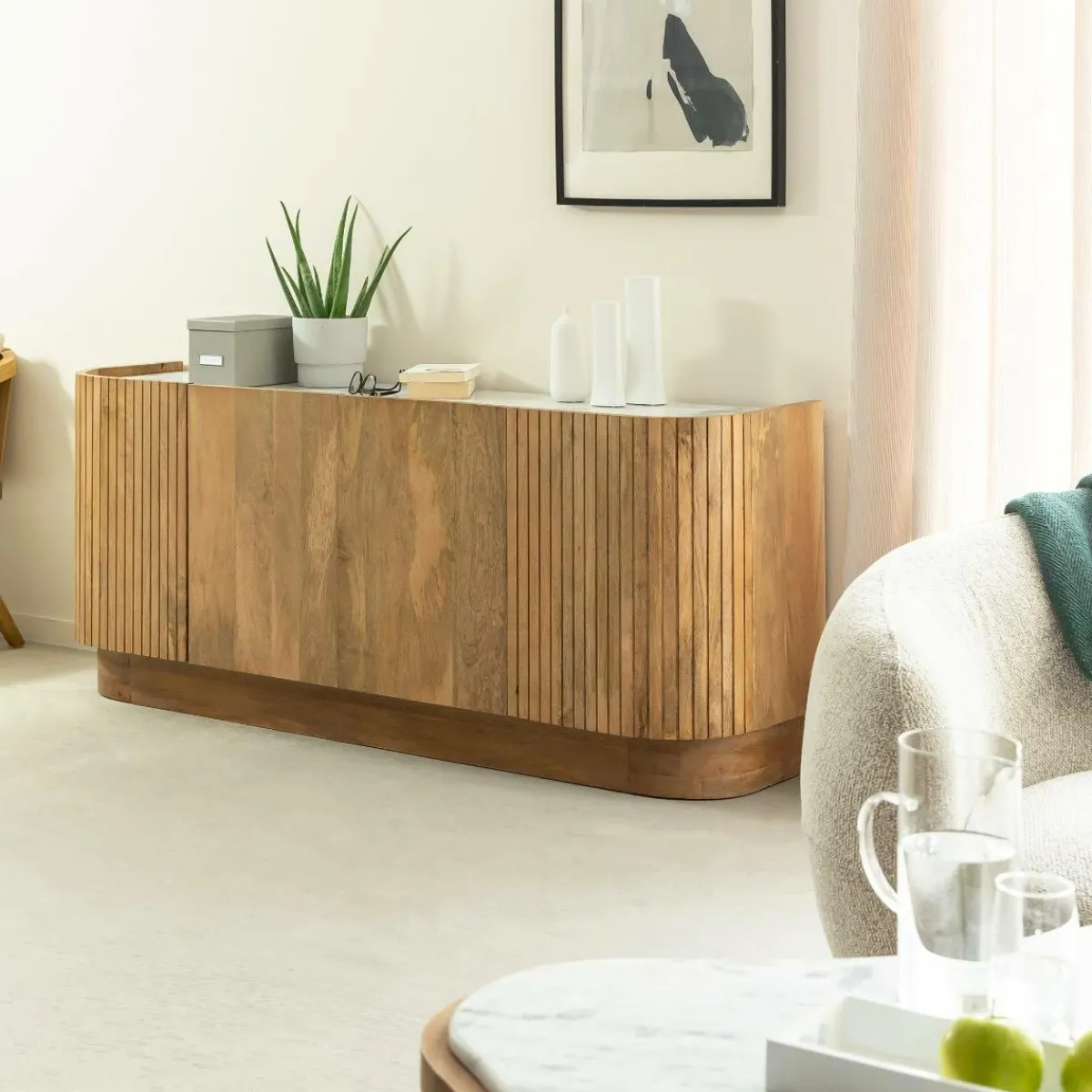 Made in Meubles Buffet en bois de manguier et marbre Adler