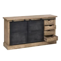 Made in Meubles Buffet en bois de manguier brossé et métal gris foncé 4 tiroirs Helsinki