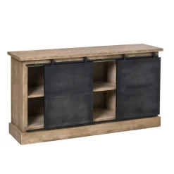 Made in Meubles Buffet en bois de manguier brossé et métal gris foncé 4 tiroirs Helsinki
