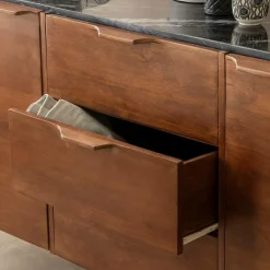 Made in Meubles Buffet en marbre noir et bois de manguier Roch