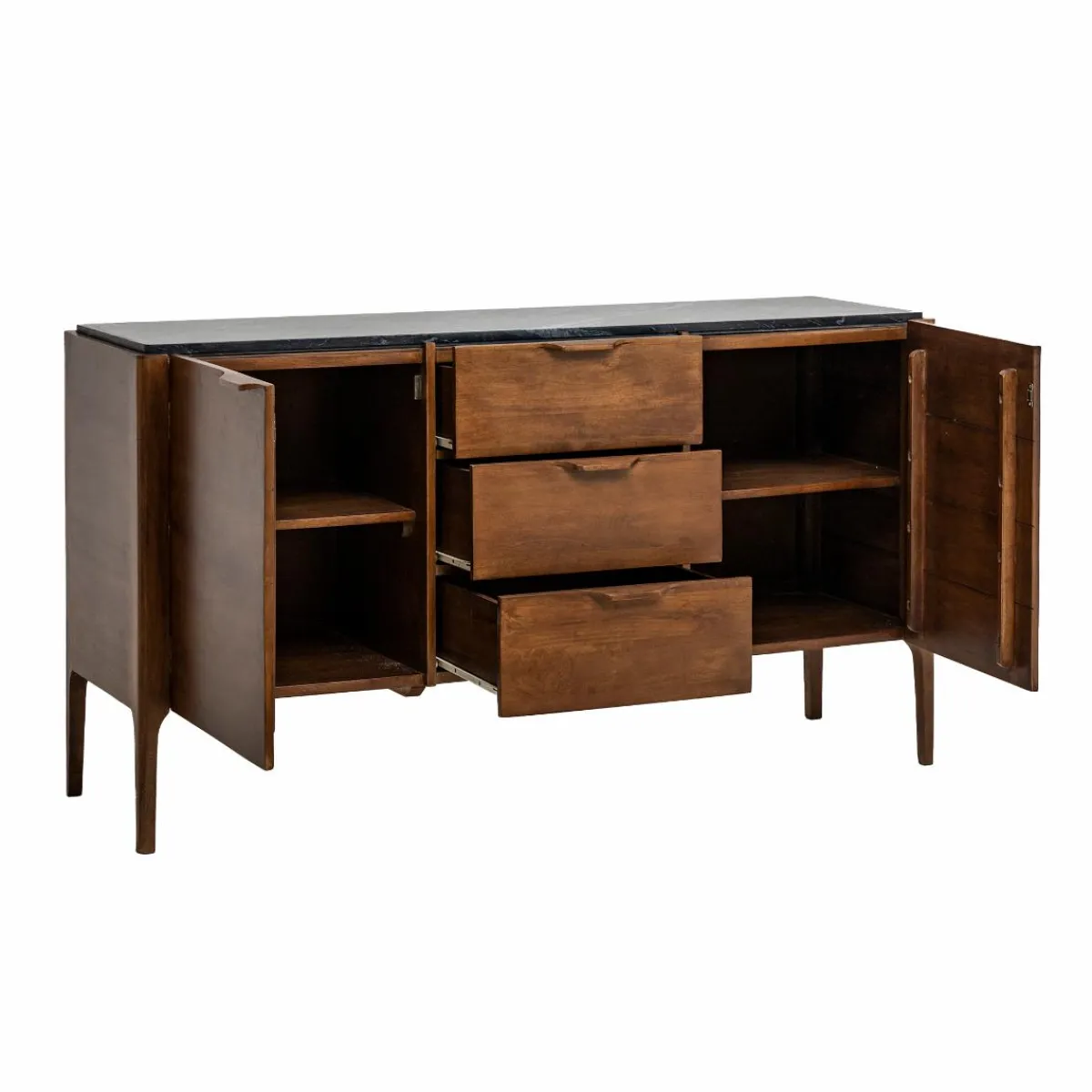 Made in Meubles Buffet en marbre noir et bois de manguier Roch