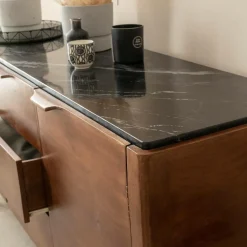 Made in Meubles Buffet en marbre noir et bois de manguier Roch