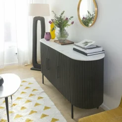 Made in Meubles Buffet en métal et marbre blanc Mona