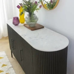 Made in Meubles Buffet en métal et marbre blanc Mona