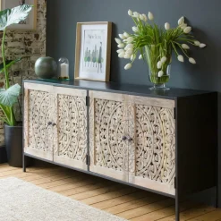 Made in Meubles Buffet enfilade en bois de manguier blanchi Lila