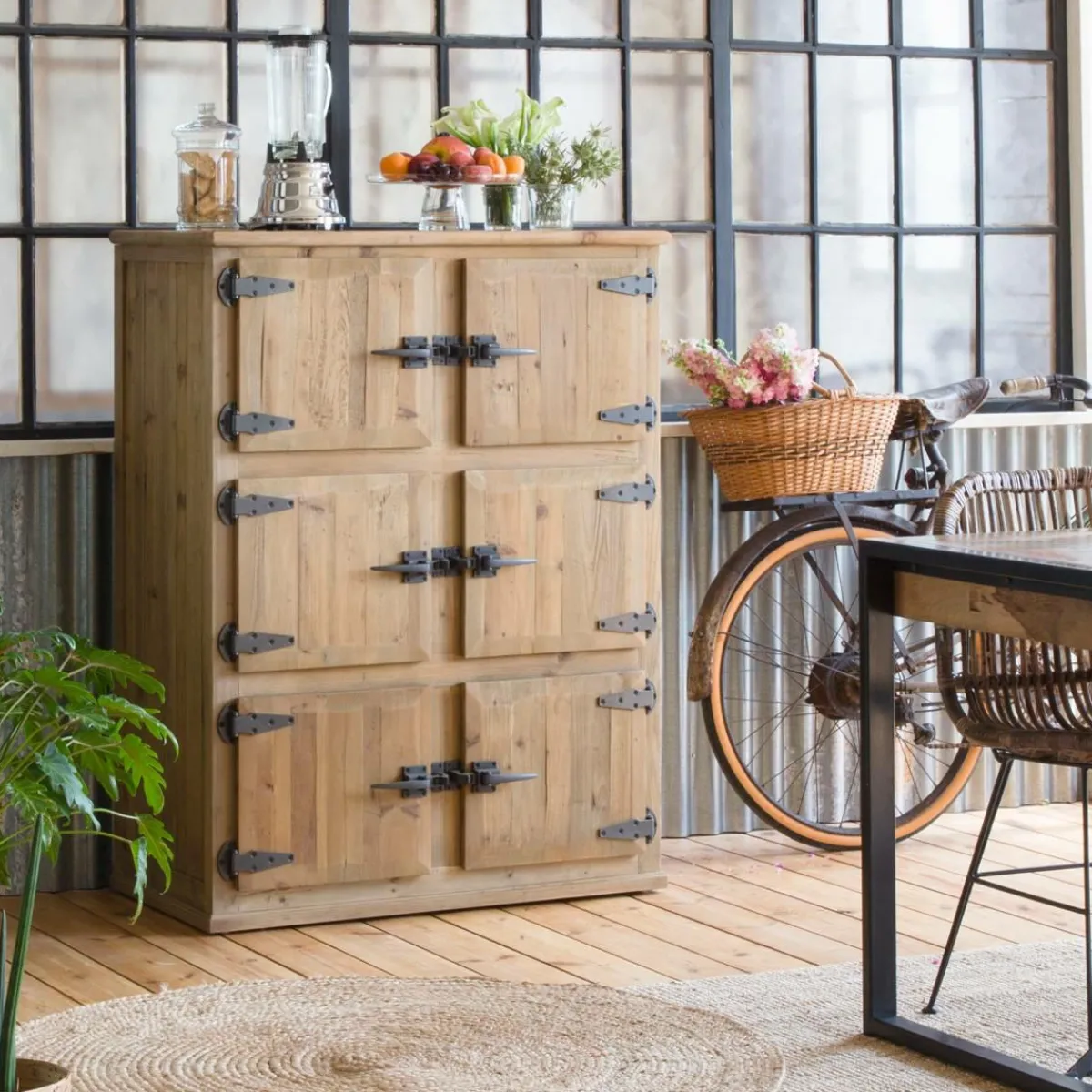 Made in Meubles Buffet haut 6 portes Champêtre