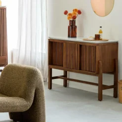 Made in Meubles Buffet haut en bois d'acacia et terrazzo Kaelis