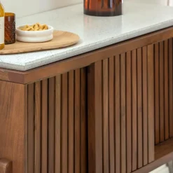 Made in Meubles Buffet haut en bois d'acacia et terrazzo Kaelis