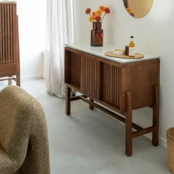 Made in Meubles Buffet haut en bois d'acacia et terrazzo Kaelis