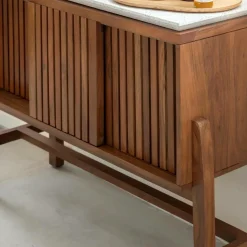Made in Meubles Buffet haut en bois d'acacia et terrazzo Kaelis