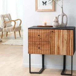 Made in Meubles Buffet haut en bois d'acacia et métal Pippa