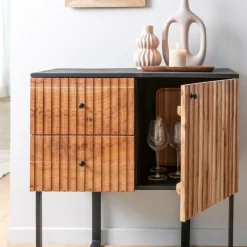 Made in Meubles Buffet haut en bois d'acacia et métal Pippa