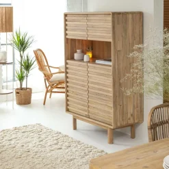 Made in Meubles Buffet haut en bois d'acacia Marin