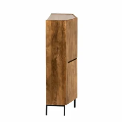 Made in Meubles Buffet haut en bois de manguier clair et travertin Josh